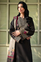 JAZMIN - 3PC KHADDAR EMBROIDERED SHIRT WITH PRINTED TWILL SHAWL AND TROUSER - HZG1797